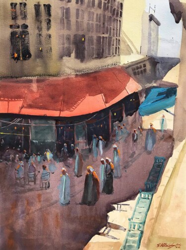 Peinture intitulée "Al-Zahawi Café in o…" par Samar Alzaidy, Œuvre d'art originale, Aquarelle