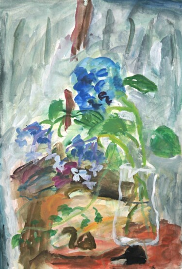 Peinture intitulée "Hydrangea" par Terushige Matsumoto, Œuvre d'art originale, Acrylique