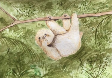 Drawing titled "Le paresseux" by Eric Garnier (Idji), Original Artwork, Watercolor