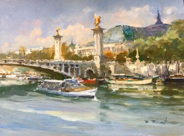 Peinture intitulée "PARIS BATEU MOUCHE…" par Robert Ricart, Œuvre d'art originale, Huile