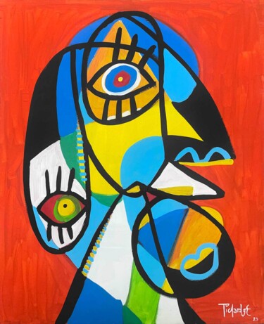 Painting titled "Retrato en orange" by Enrique Pichardo, Original Artwork, Acrylic