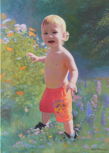 Painting titled "At my grandfather's…" by Iakov Dedyk, Original Artwork, Oil