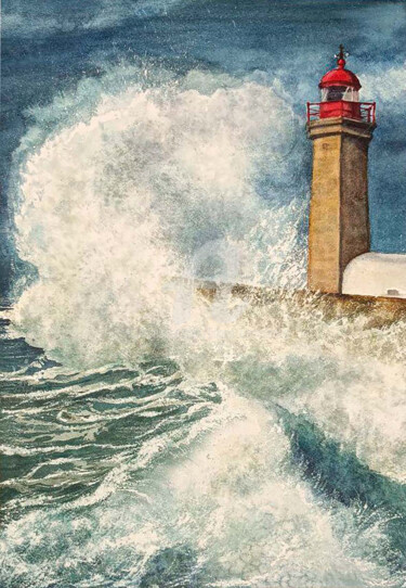 View of the lighthouse. Foz do Douro. Portugal 绘画 标题为“View of the lightho…” 由Hanna Samoilenko, 原创艺术品, 水彩