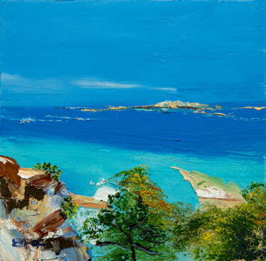 Calanque provençale. Huile au couteau Painting titled "Calanque provençale…" by Patrick Bauquel, Original Artwork, Oil Mounted on Wood Stretcher frame