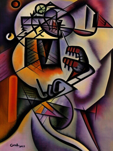 Painting titled "Abstract compositio…" by Alexandr Gera, Original Artwork, Oil Mounted on Wood Stretcher frame