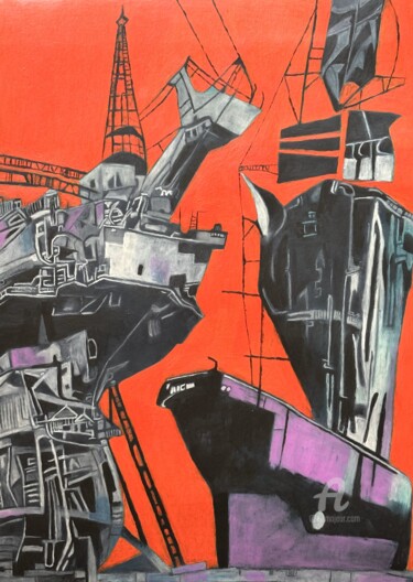 Painting titled "Stocznia" by Dariusz Górski, Original Artwork, Acrylic