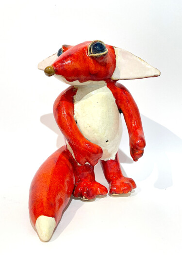 제목이 "Proud Orange Fox"인 조형물 Viktor Zuk로, 원작, 도예