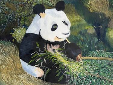 绘画 标题为“Petit tour à Beauval” 由Marie France Saunard (Rêves et couleurs), 原创艺术品, 油 安装在木质担架架上