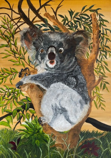 绘画 标题为“Petit Koala D'amour” 由Marie France Saunard (Rêves et couleurs), 原创艺术品, 油 安装在木质担架架上
