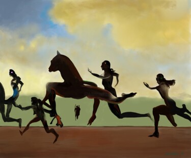 AGÔN dans le METAVERS, ou les OLYMPIADES CYBERNÉTIQUES. Peinture intitulée "AGÔN dans le METAVE…" par Patrick Couvet, Œuvre d'art originale, Peinture numérique