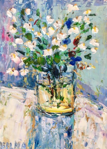 Daisies Flowers Bouquet Impasto Oil Painting On Canvas Board 「Daisies Flowers Bou…」というタイトルの絵画 Vilma Gataveckieneによって, オリジナルのアートワーク, オイル