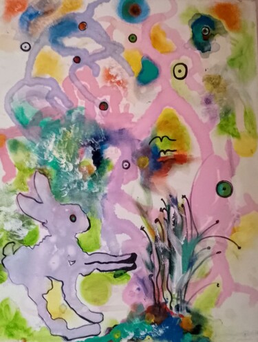 Peinture intitulée "Clin d'œil du lapin" par Dominique Bertrand, Œuvre d'art originale, Acrylique