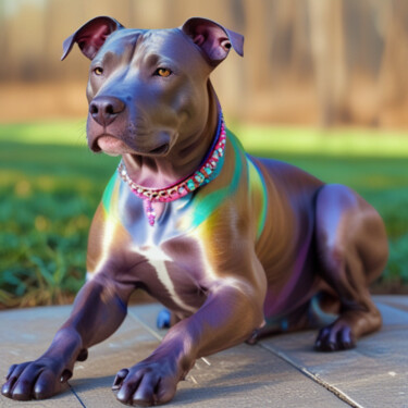 Digital Arts titled "Iridescent pitbull…" by Caprice, Original Artwork, AI generated image