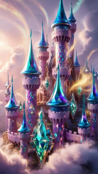 Digital Arts titled "Iridescent castle" by Caprice, Original Artwork, AI generated image
