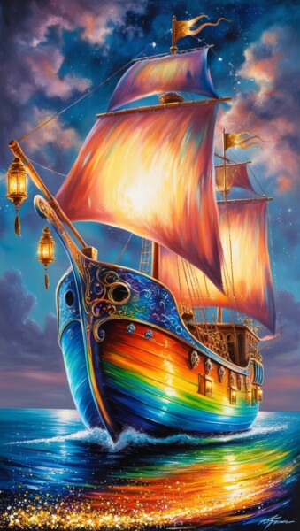 Digital Arts titled "Iridescent boat" by Caprice, Original Artwork, AI generated image