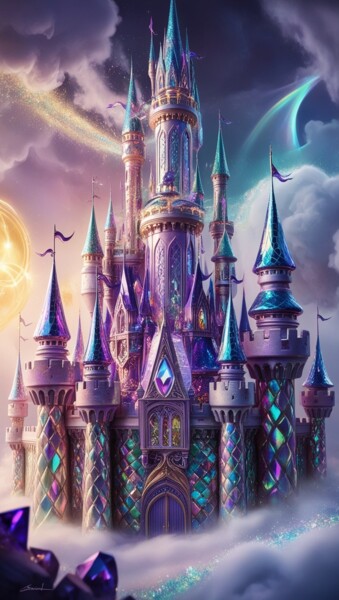 Iridescent castle luxury Arts numériques intitulée "Iridescent castle l…" par Caprice, Œuvre d'art originale, Image générée par l'IA