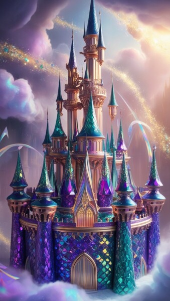 Castle luxury iridescent Arts numériques intitulée "Castle luxury iride…" par Caprice, Œuvre d'art originale, Image générée par l'IA
