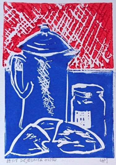 Petit Dejeuner - Red/Blue - Linogravure