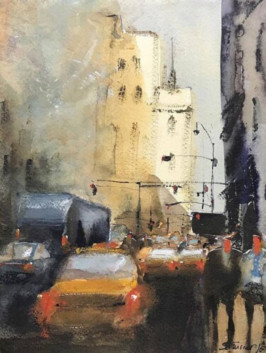 Pintura titulada "new york" por Samar Alzaidy, Obra de arte original, Acuarela