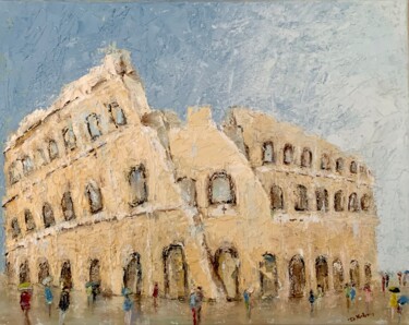 Il Colosseo sotto la pioggia Painting titled "Il Colosseo sotto l…" by Dora Kalinova, Original Artwork, Oil Mounted on Wood Stretcher frame
