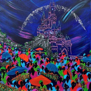 Peinture intitulée "Le marché du château" par Nadodo, Œuvre d'art originale, Acrylique Monté sur Châssis en bois