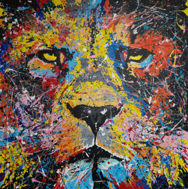 Title of artwork "LION" 绘画 标题为“Title of artwork…” 由Tomoya Nakano, 原创艺术品, 油 安装在木质担架架上