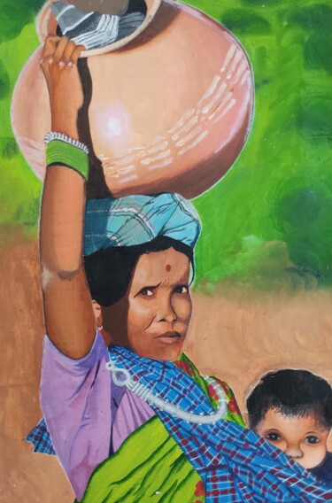 绘画 标题为“Beauty of village w…” 由Pragya Vishwakarma Pragya, 原创艺术品, 丙烯