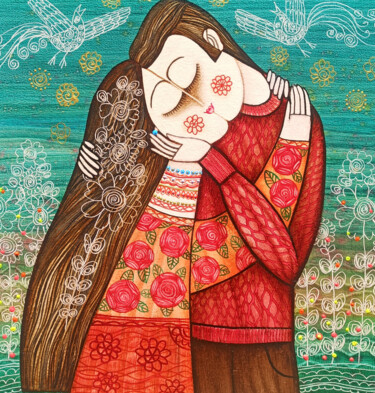 Whispered Love Painting titled "Whispered Love" by Armen Vahramyan, Original Artwork, Oil Mounted on Wood Stretcher frame