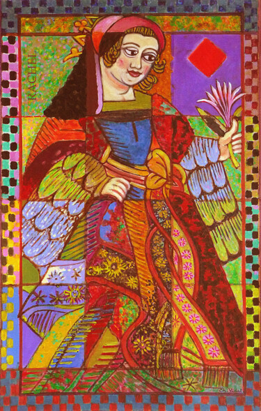绘画 标题为“Rachel, dame de car…” 由Christian Vidal, 原创艺术品, 丙烯 安装在纸板上