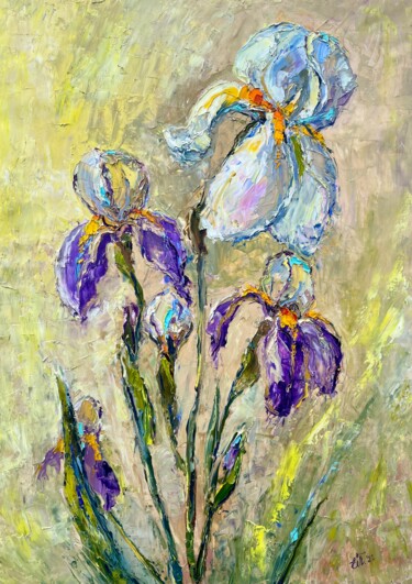 "Irises" başlıklı Tablo Evgeniya Polyudova tarafından, Orijinal sanat, Petrol Ahşap Sedye çerçevesi üzerine monte edilmiş