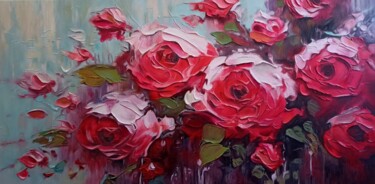 Текстурная картина маслом на холсте "Красные розы" Painting titled "Текстурная картина…" by Evgenia Duvakina, Original Artwork, Oil