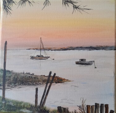 Peinture intitulée "le calme du soir au…" par Lise Buissart, Œuvre d'art originale, Acrylique