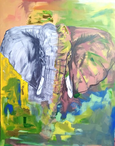 Peinture intitulée "The Elephant In The…" par Desmond Mukili, Œuvre d'art originale, Acrylique Monté sur Châssis en bois