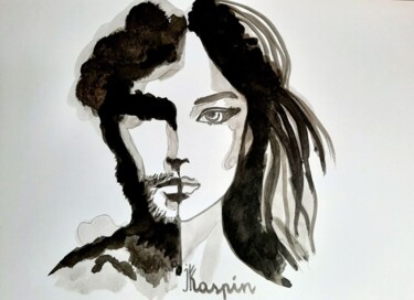 图画 标题为“Dualité humaine” 由J. Kaspin, 原创艺术品, 墨