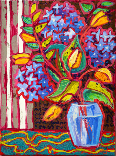 Peinture intitulée "Hydrangeas" par Zora, Œuvre d'art originale, Acrylique Monté sur Châssis en bois