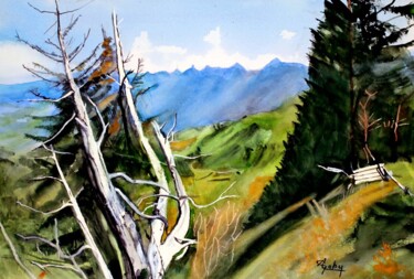A Moléson sur Gruyère, dans le canton de Fribourg Peinture intitulée "A Moléson sur Gruyè…" par Adyne Gohy, Œuvre d'art originale, Aquarelle