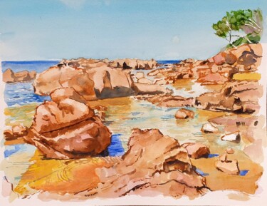 Painting titled "Plage de Saint-Raph…" by Yves, Original Artwork, Watercolor