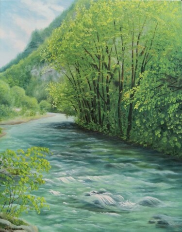 绘画 标题为“On the way to Lake…” 由Elena Istomina, 原创艺术品, 油 安装在木质担架架上