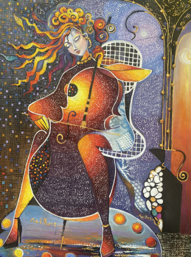 Peinture intitulée "Melodic Muse" par Ruzanna Melqumyan, Œuvre d'art originale, Huile Monté sur Châssis en bois