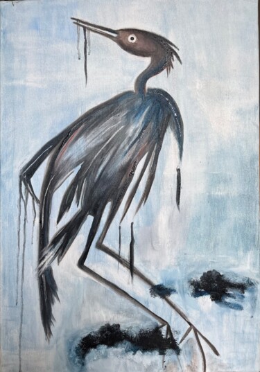 Peinture intitulée "L'oiseau" par Isabelle Scheidt, Œuvre d'art originale, Huile Monté sur Châssis en bois