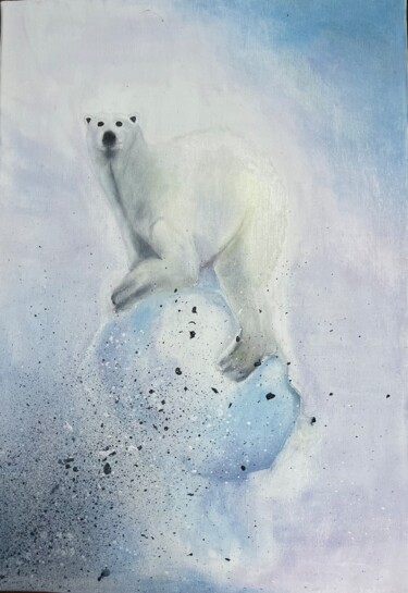Peinture intitulée "ours réfugié" par Isabelle Scheidt, Œuvre d'art originale, Huile