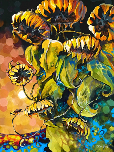 Malerei mit dem Titel "Sunflowers" von Nadia Lysakowska, Original-Kunstwerk, Acryl Auf Keilrahmen aus Holz montiert