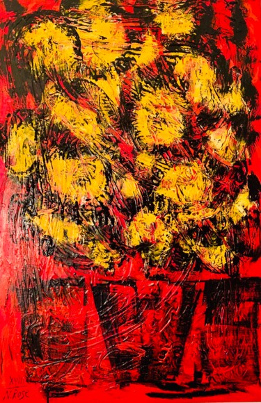 Yellow Flowers in Red Vase