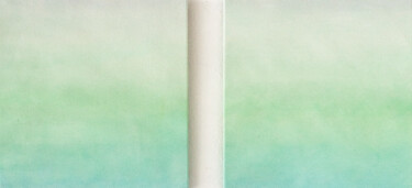 Painting titled "Green & White" by Petr Johan Marek, Original Artwork, Oil Mounted on Wood Stretcher frame
