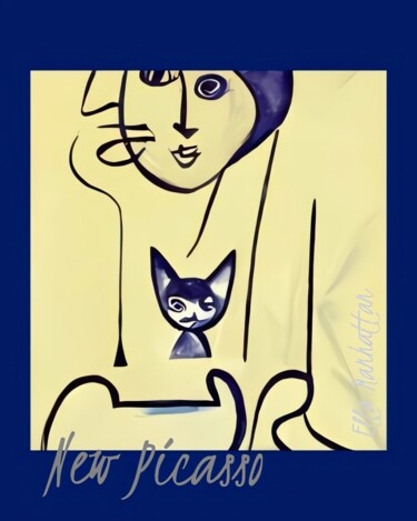 数字艺术 标题为“The girl and her cat” 由Ella Manhattan, 原创艺术品, AI生成的图像