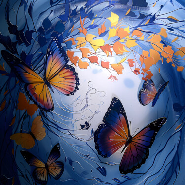 数字艺术 标题为“Butterflies in cosm…” 由Lu Sho, 原创艺术品, AI生成的图像
