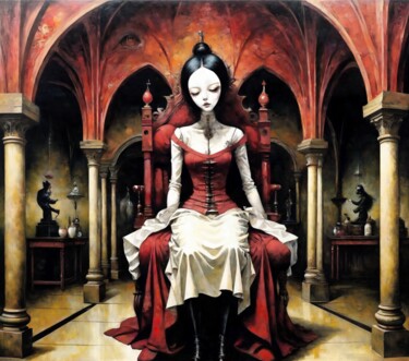 绘画 标题为“Repose Scarlet” 由Alexandr Kuznetsov, 原创艺术品, 丙烯 安装在木质担架架上