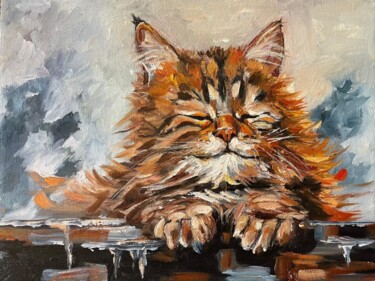 Schilderij getiteld "Happy cat" door Marina Gavrilova, Origineel Kunstwerk, Olie