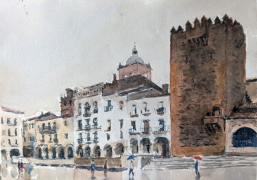 Ζωγραφική με τίτλο "Caceres - Via De La…" από Vincent Monluc, Αυθεντικά έργα τέχνης, Ακουαρέλα