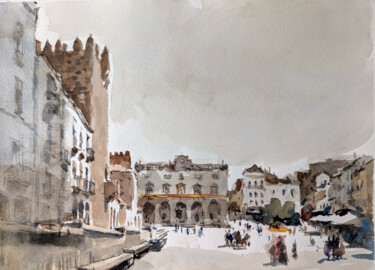 Ζωγραφική με τίτλο "Caceres - Via De La…" από Vincent Monluc, Αυθεντικά έργα τέχνης, Ακουαρέλα